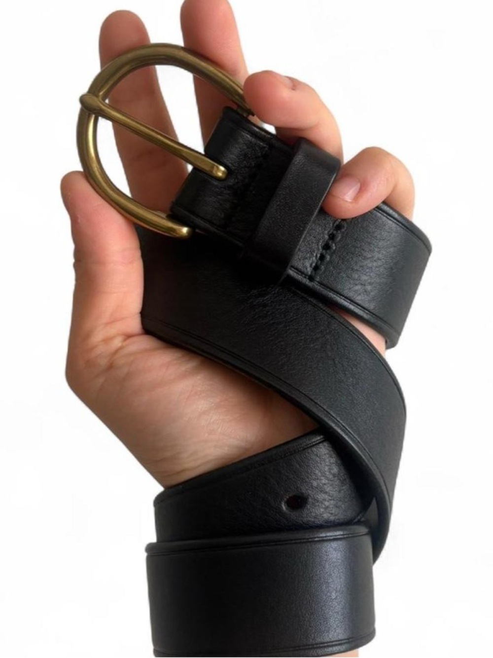 Madewell black leather belt with a gold buckle
